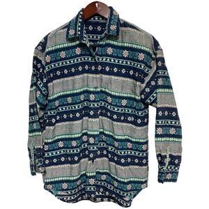 No Brand Women's Embroider Floral Western Tapestry Long Sleeve Button Up Shirt M